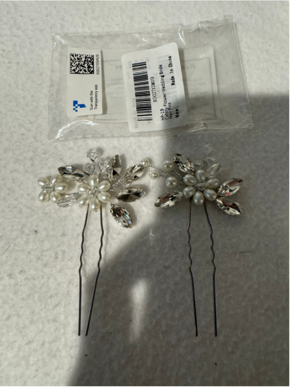 Women's Catery Wedding Set of 2 Hair Pins Rhinestone Pearl Silver White